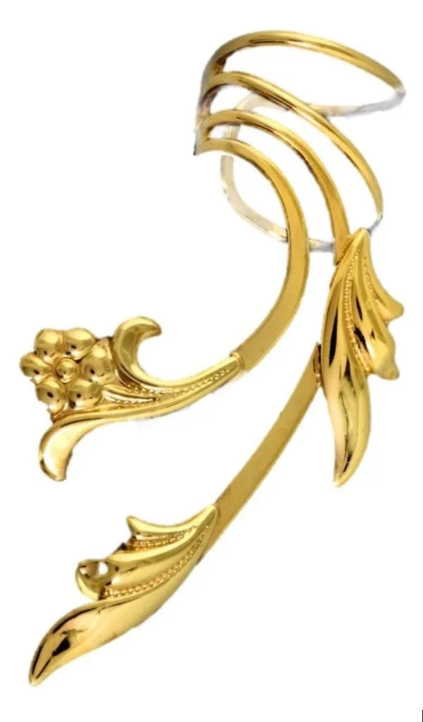 Flower & Leaf Long Wave Ear Cuff