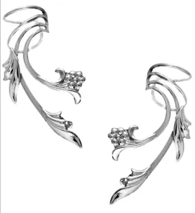 Flower & Leaf Long Wave Ear Cuff