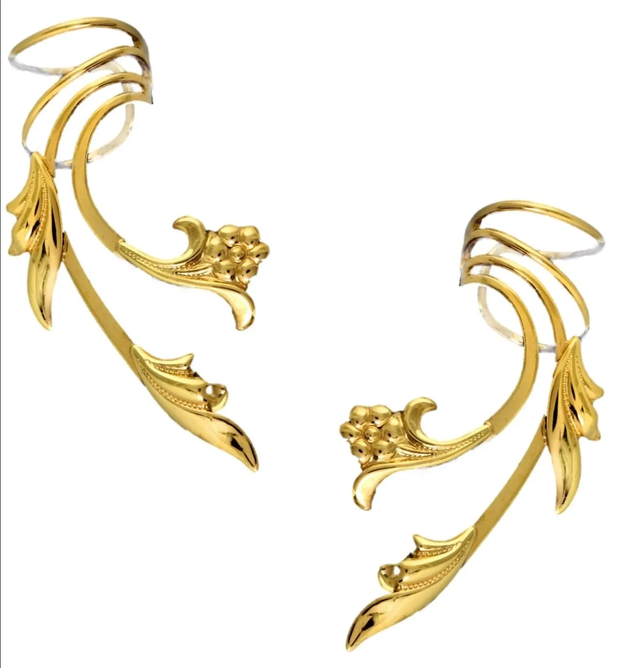 Flower & Leaf Long Wave Ear Cuff