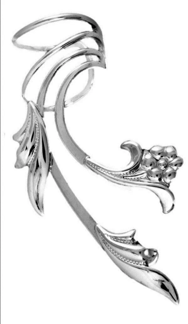 Flower & Leaf Long Wave Ear Cuff