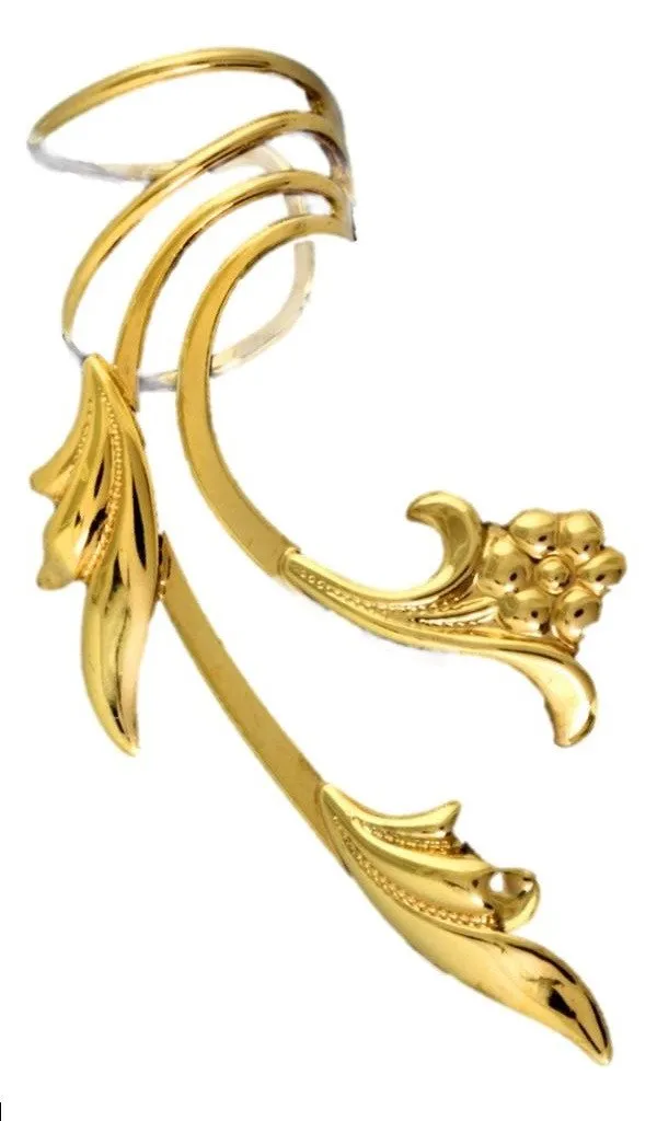 Flower & Leaf Long Wave Ear Cuff