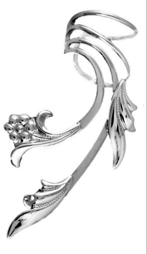 Flower & Leaf Long Wave Ear Cuff