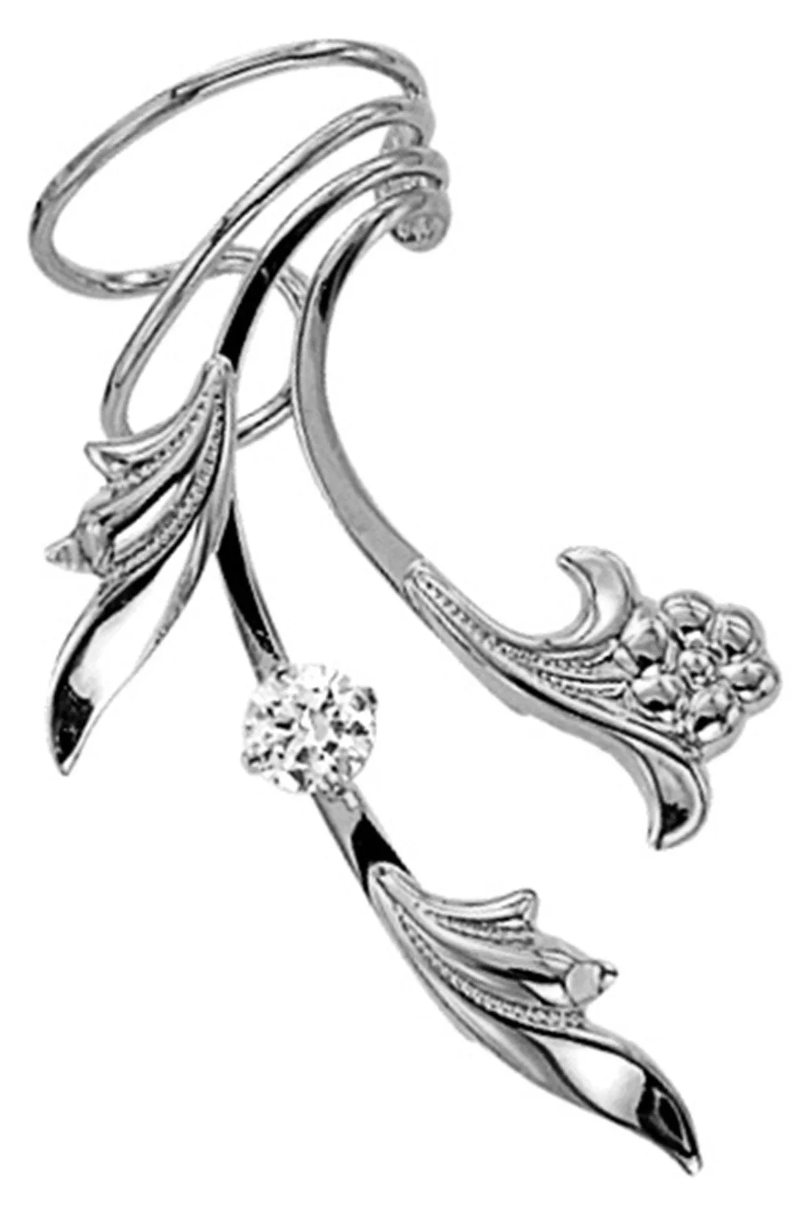 Flower, Leaf & Cubic Zirconia Long Ear Cuff