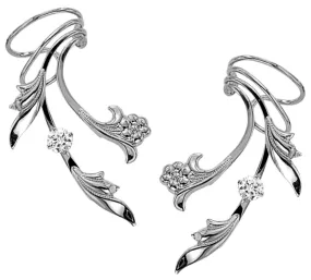 Flower, Leaf & Cubic Zirconia Long Ear Cuff