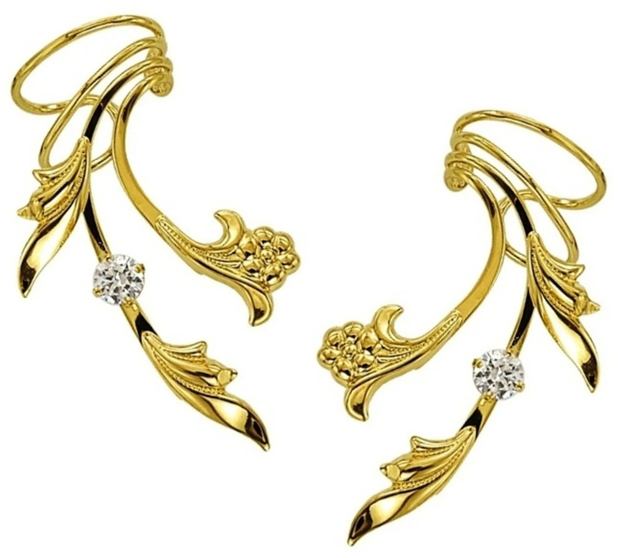 Flower, Leaf & Cubic Zirconia Long Ear Cuff