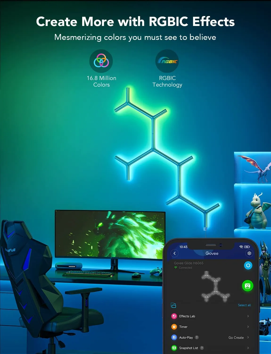 Govee Glide Y Lights, RGBIC LED Smart Gaming Lights - 7 Pack