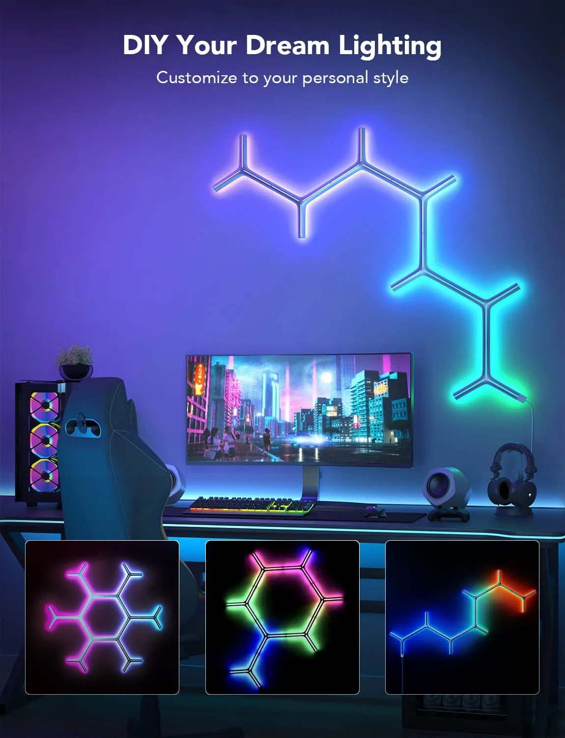 Govee Glide Y Lights, RGBIC LED Smart Gaming Lights - 7 Pack