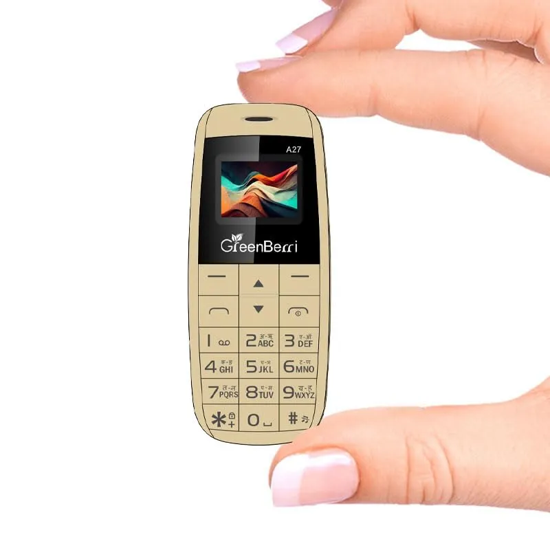 GREENBERRI A27 Mini Small Mobile Phone Bluetooth Dialer Headset 0.66 INCH FSTN Display/Dual SIM Card Dual Standby/DetachablePolymer 600mah Battery (GOLD)
