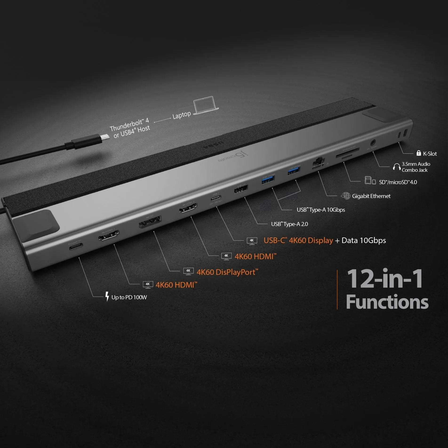 j5create USB4® Triple 4K Display Docking Station, JCD554