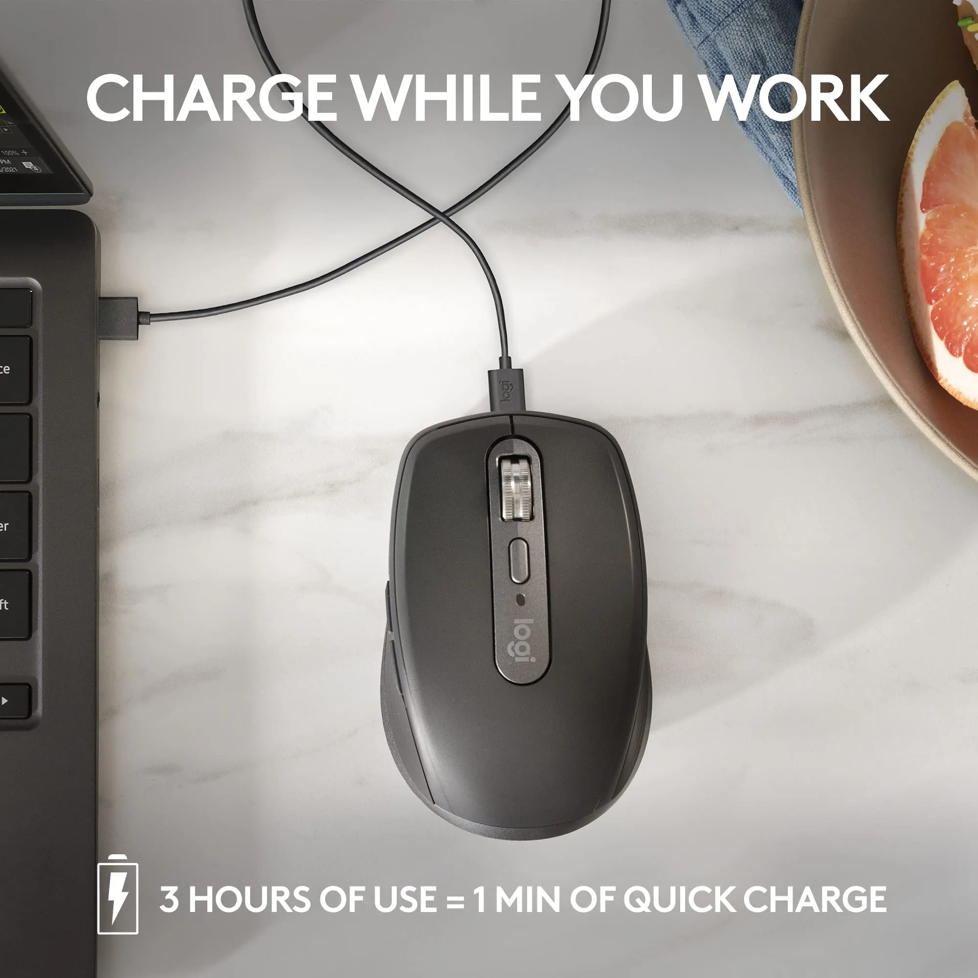 Logitech MX Anywhere 3S Compact Wireless Mouse, Fast Scrolling, 8K DPI Tracking, Quiet Clicks, USB C, Bluetooth, Windows PC, Linux, Chrome, Mac - Graphite - With Free Adobe Creative Cloud Subscription