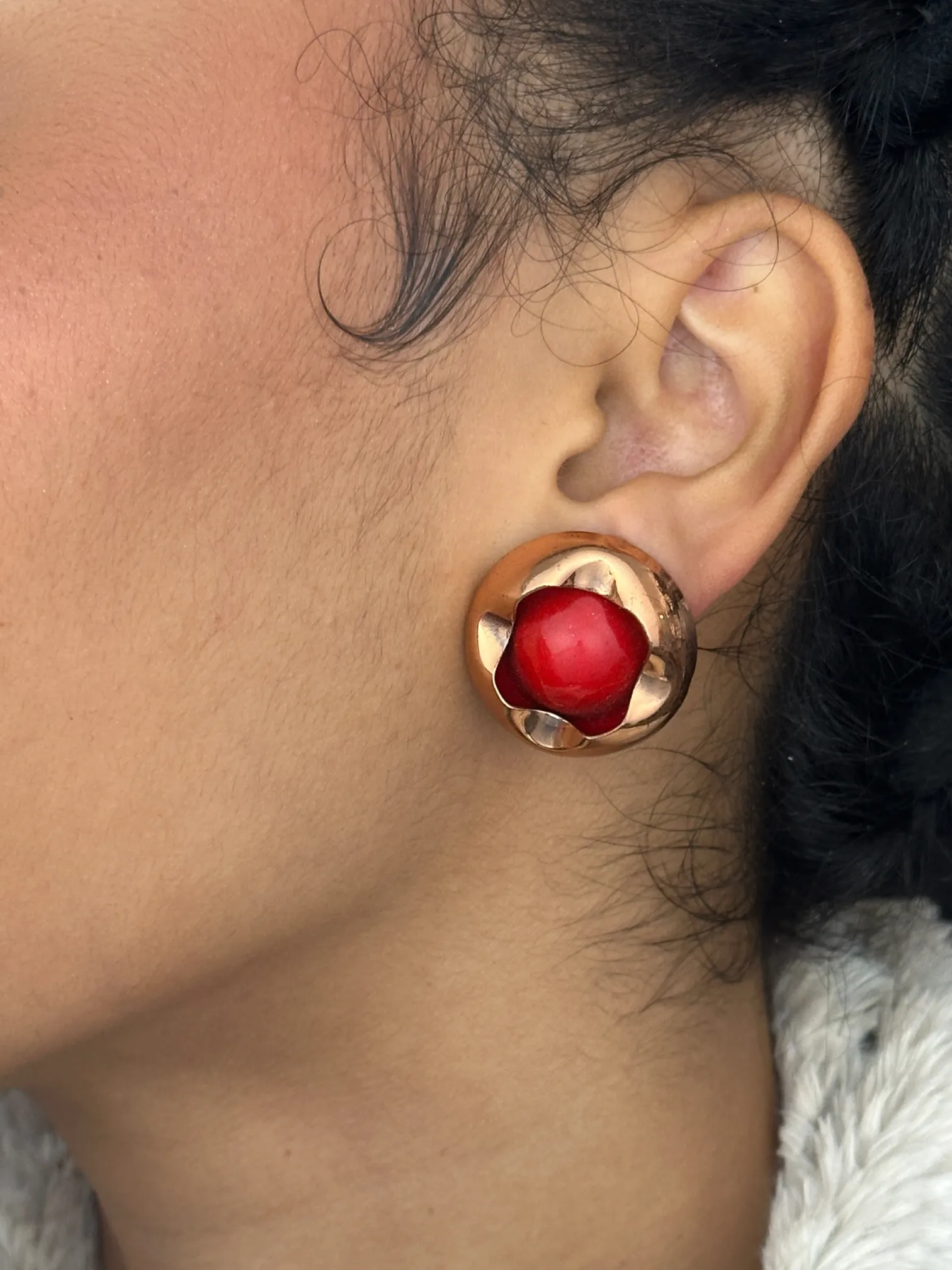 Matisse Round Copper and Red Ceramic Clip Earrings