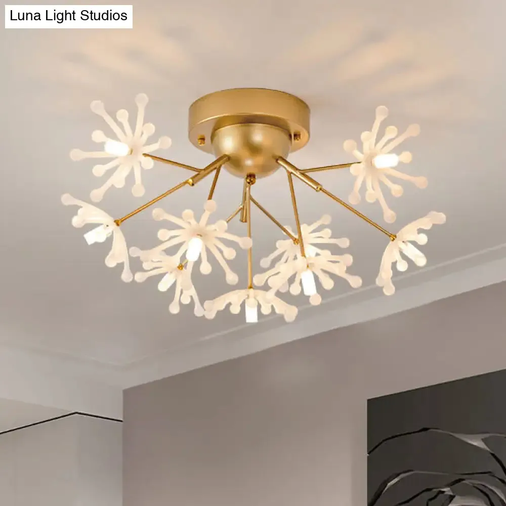 Nordic Firework Semi Mount Flush Lamp - 9 Light Black/Gold Bedroom LED
