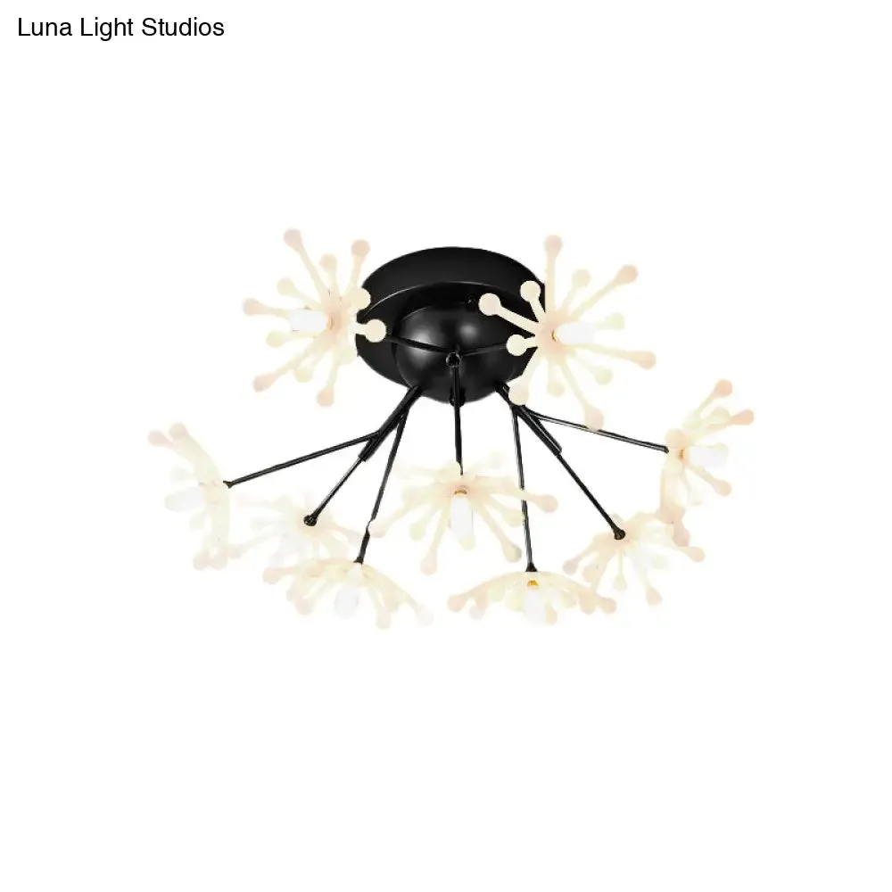 Nordic Firework Semi Mount Flush Lamp - 9 Light Black/Gold Bedroom LED