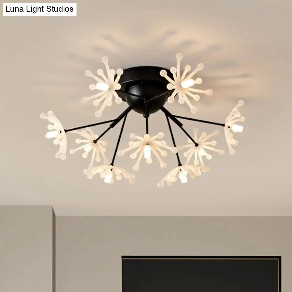 Nordic Firework Semi Mount Flush Lamp - 9 Light Black/Gold Bedroom LED