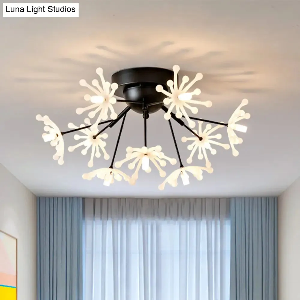 Nordic Firework Semi Mount Flush Lamp - 9 Light Black/Gold Bedroom LED