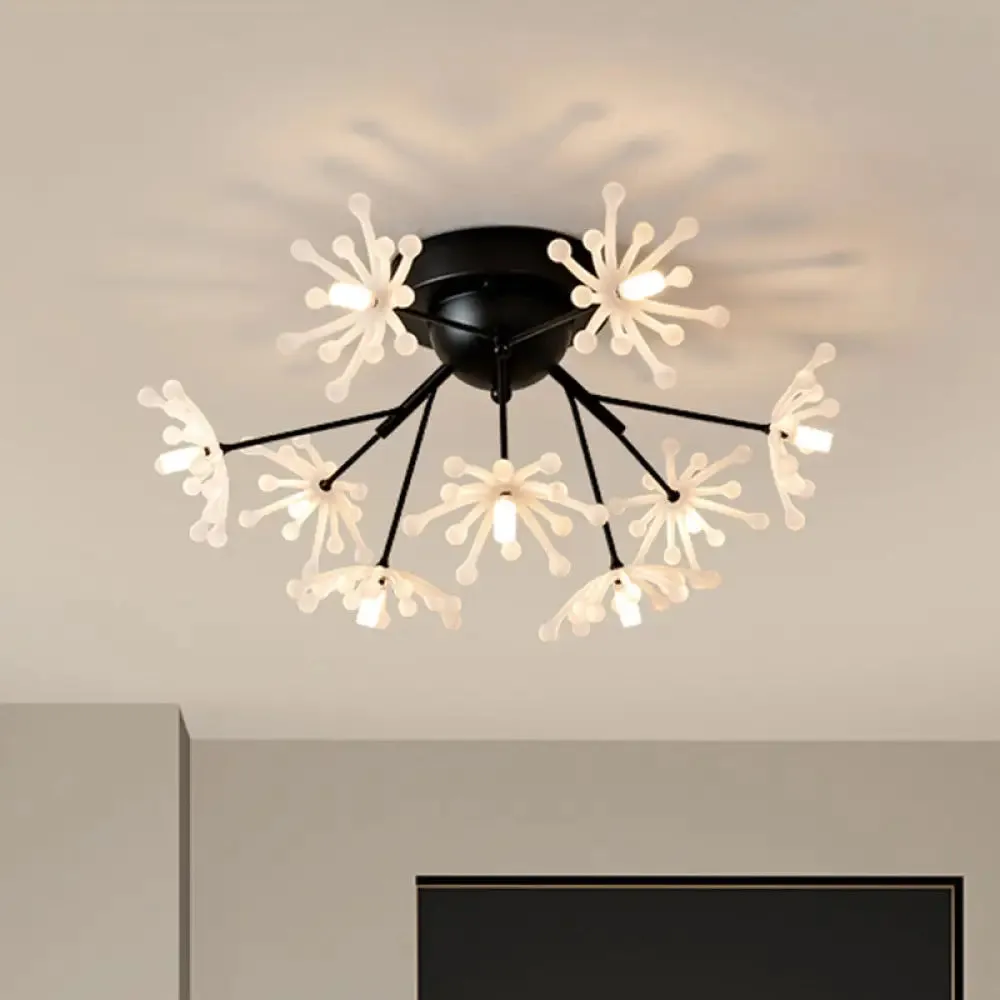 Nordic Firework Semi Mount Flush Lamp - 9 Light Black/Gold Bedroom LED