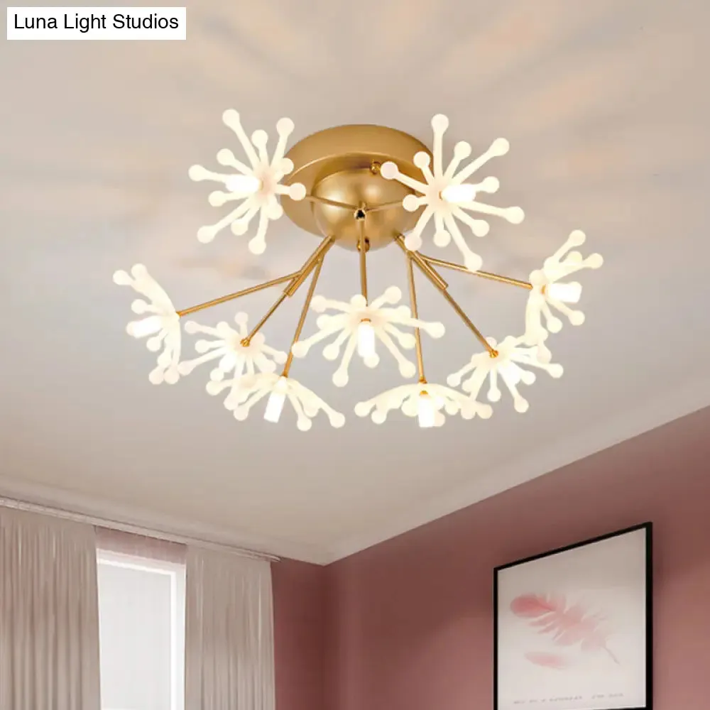 Nordic Firework Semi Mount Flush Lamp - 9 Light Black/Gold Bedroom LED