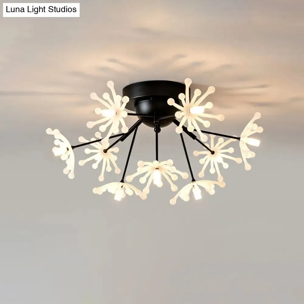 Nordic Firework Semi Mount Flush Lamp - 9 Light Black/Gold Bedroom LED