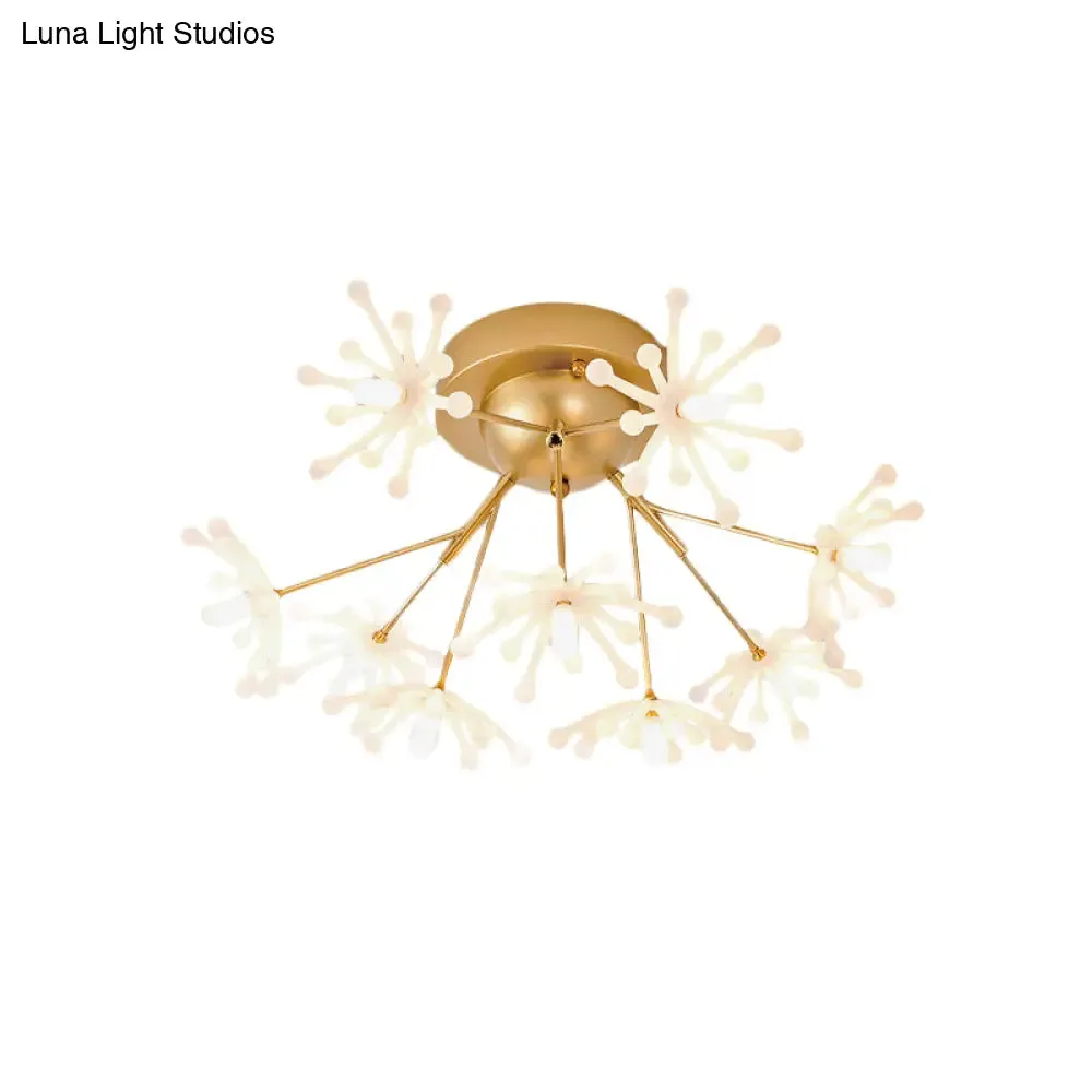 Nordic Firework Semi Mount Flush Lamp - 9 Light Black/Gold Bedroom LED