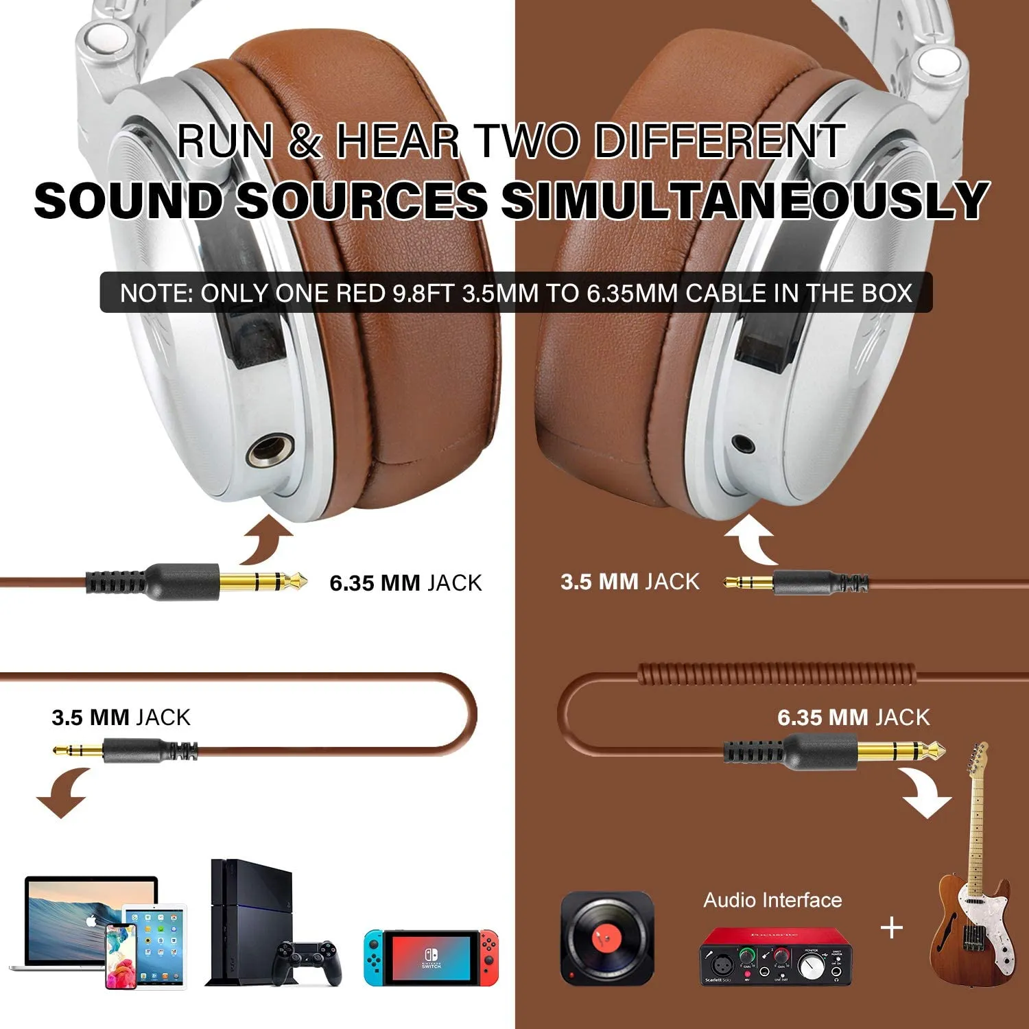 OneOdio Pro 30 Over Ear Headphone, Wired Premium Stereo Sound Headsets with 50mm Driver, Foldable Comfortable Headphones with Protein Earmuffs and Shareport for Recording Monitoring Podcast PC TV- with Mic (Silver)