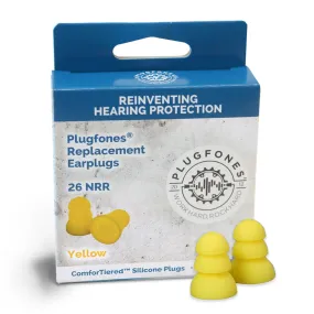 Plugfones ComforTiered 27 dB Silicone Replacement Tip Replacement Ear Plugs Yellow 5 pair