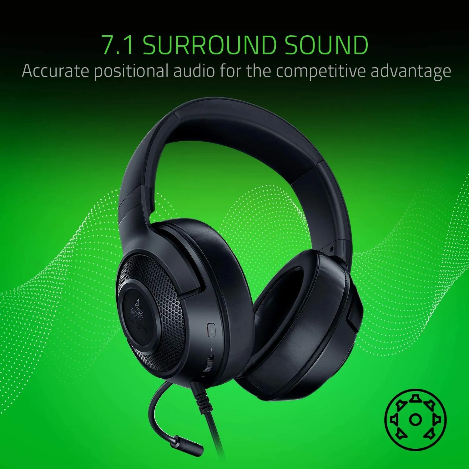 Razer Headset Kraken X Gaming Headset - 7.1 Surround Sound - Ultra-light - Classic Black