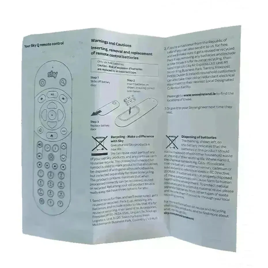 Replacement Universal Remote Controller for Sky Q TV Box