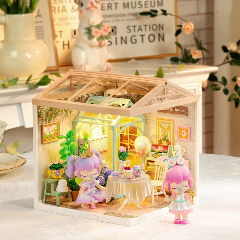 ROBOTIME DIY Miniature House | Blooming Tea Garden | Dollhouse Craft
