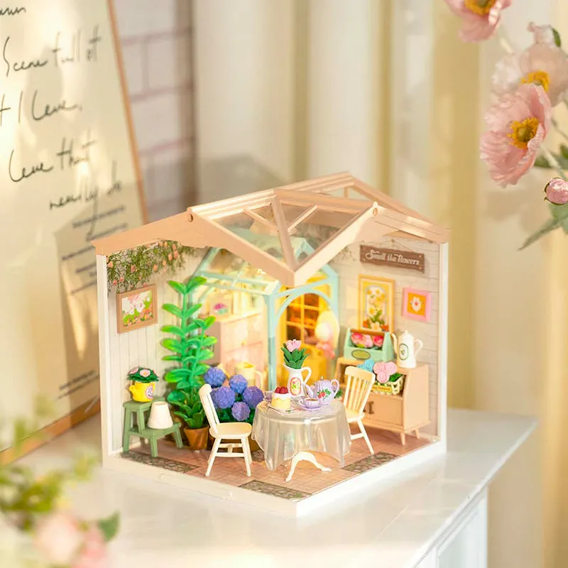 ROBOTIME DIY Miniature House | Blooming Tea Garden | Dollhouse Craft