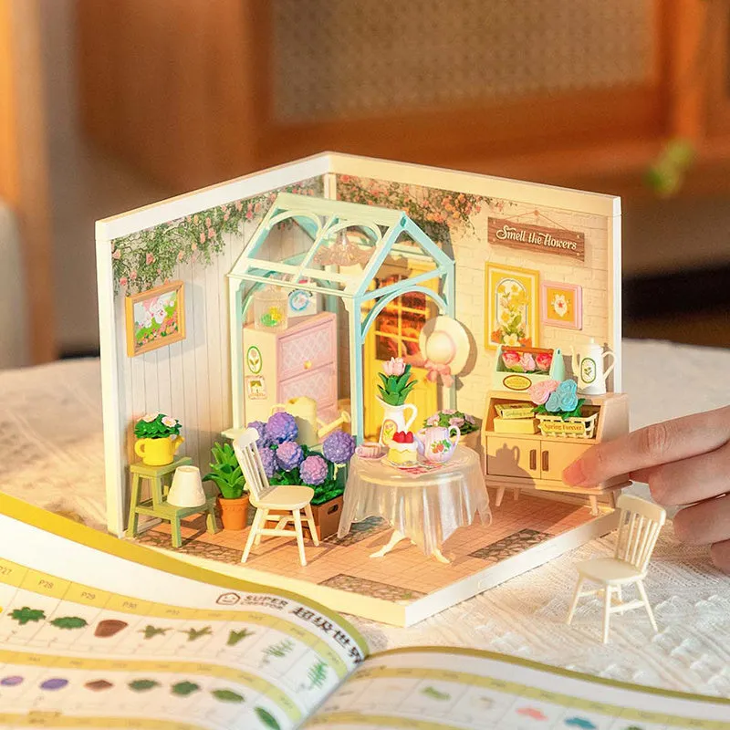 ROBOTIME DIY Miniature House | Blooming Tea Garden | Dollhouse Craft
