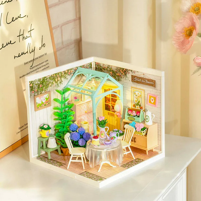 ROBOTIME DIY Miniature House | Blooming Tea Garden | Dollhouse Craft