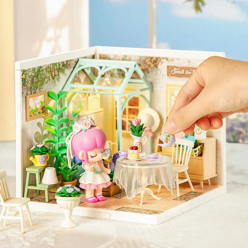 ROBOTIME DIY Miniature House | Blooming Tea Garden | Dollhouse Craft