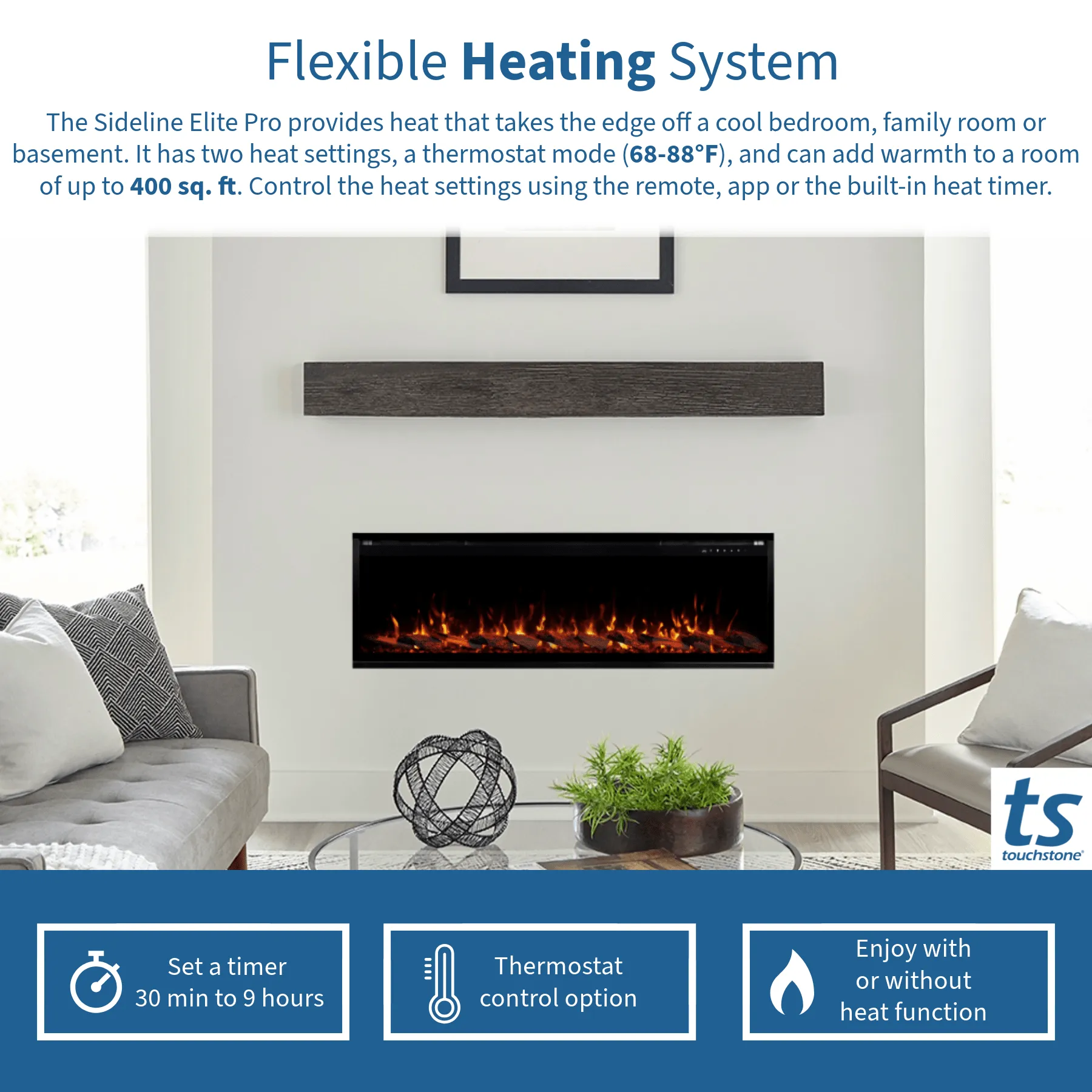 Sideline Elite Pro 60 Inch Smart Electric Fireplace with Encase Surround Mantel