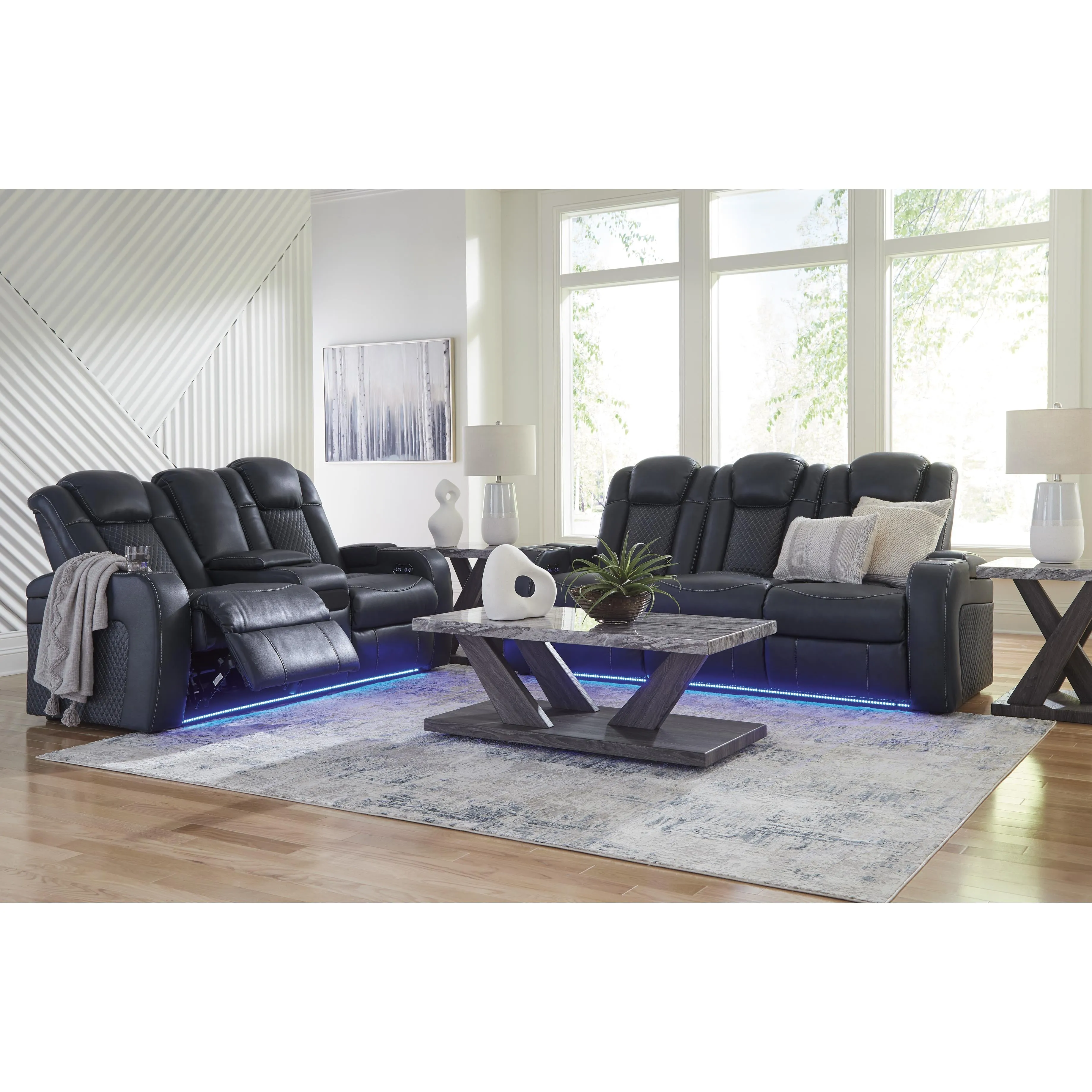 Signature Design by Ashley Fyne-Dyme Power Reclining Leather Look Sofa 3660315