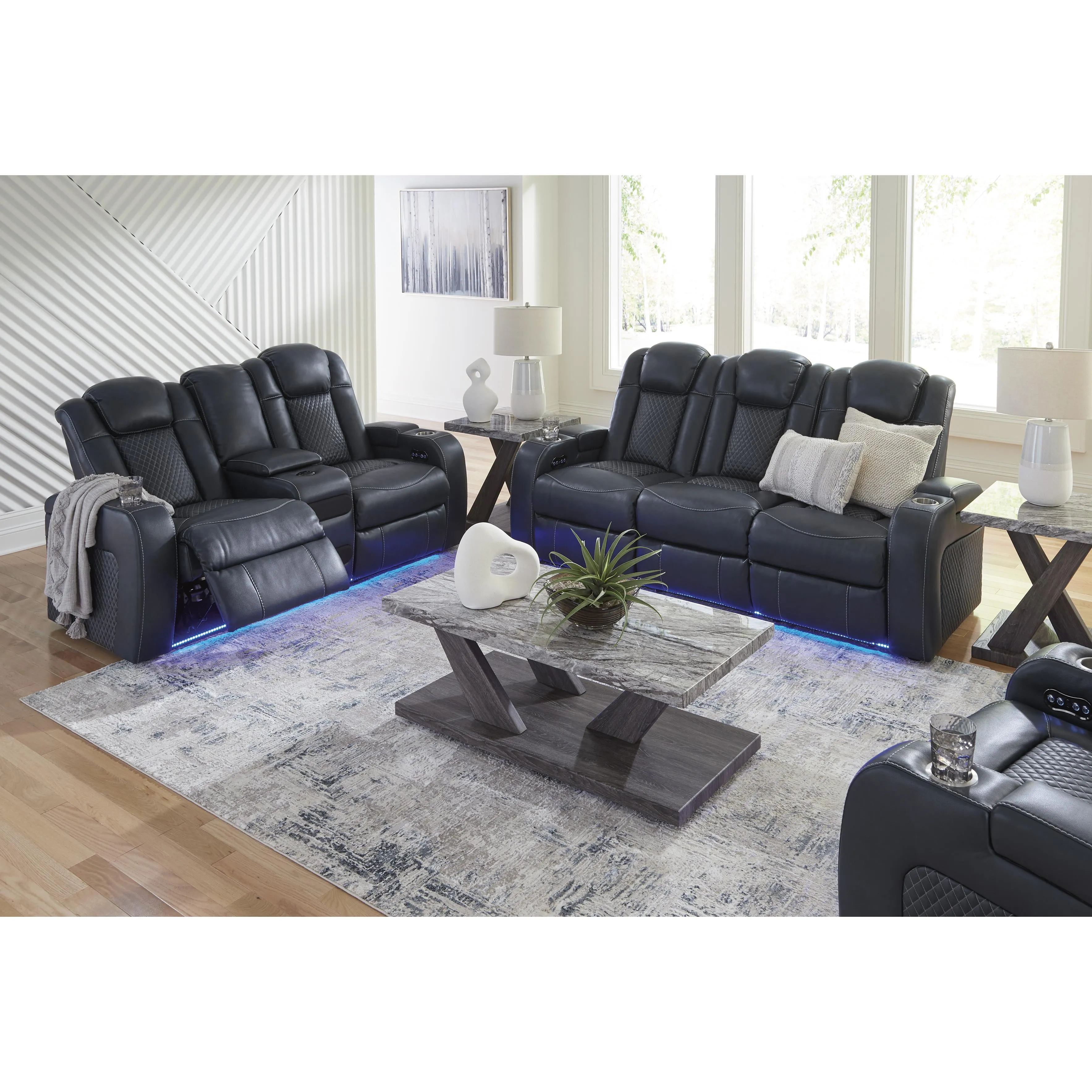 Signature Design by Ashley Fyne-Dyme Power Reclining Leather Look Sofa 3660315