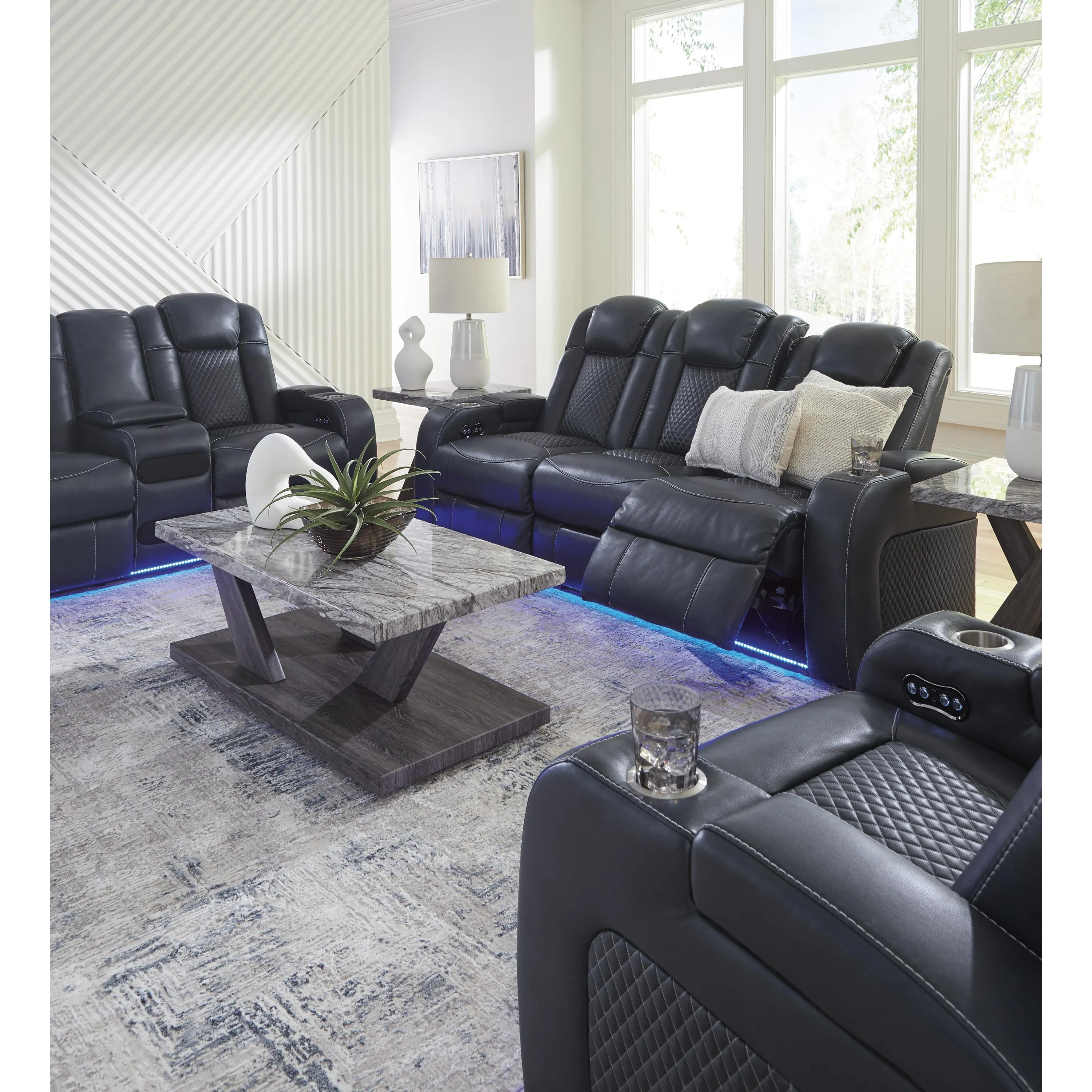 Signature Design by Ashley Fyne-Dyme Power Reclining Leather Look Sofa 3660315