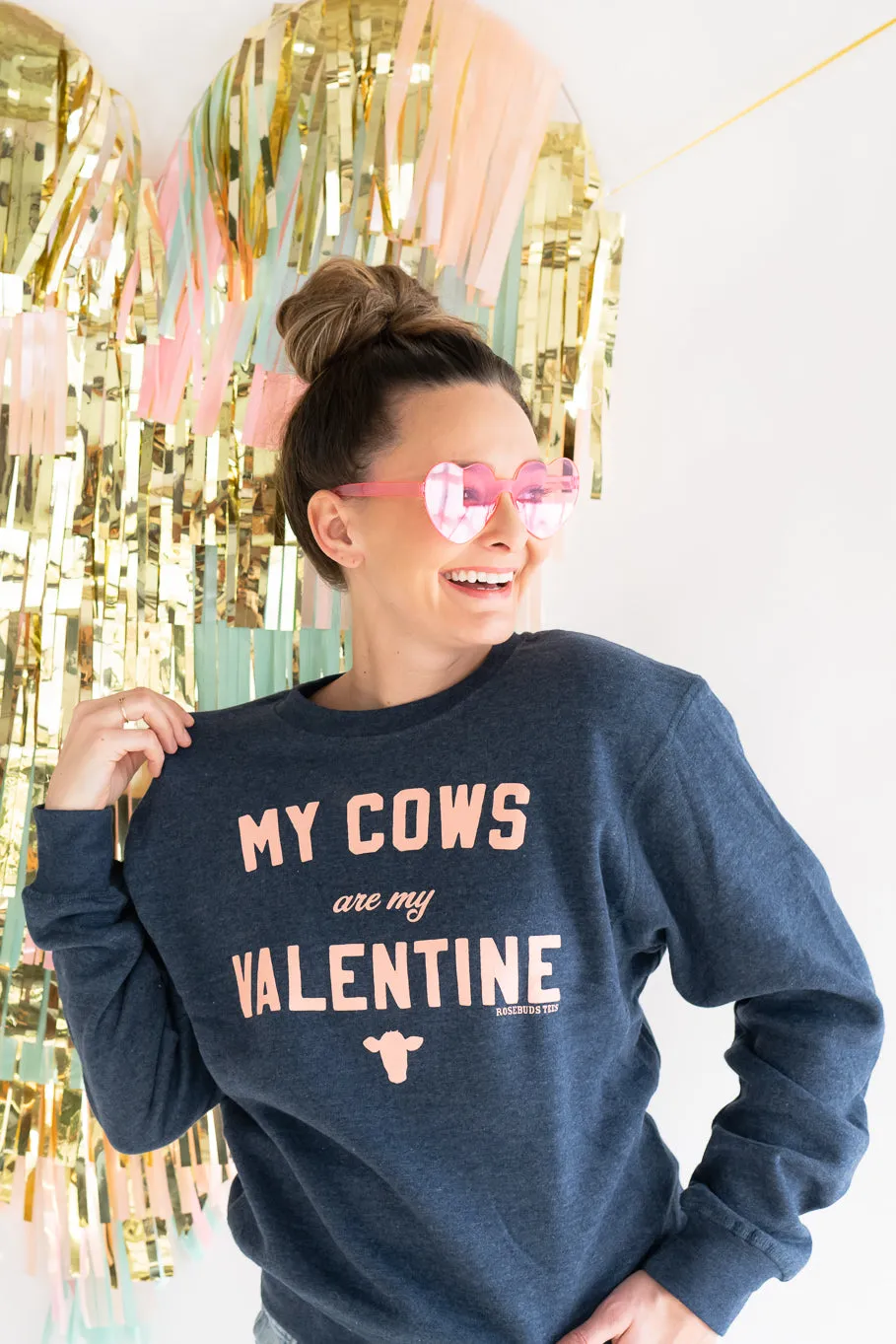 Size Small  "My Cows Are My Valentine" Navy Crewneck Sweatshirt