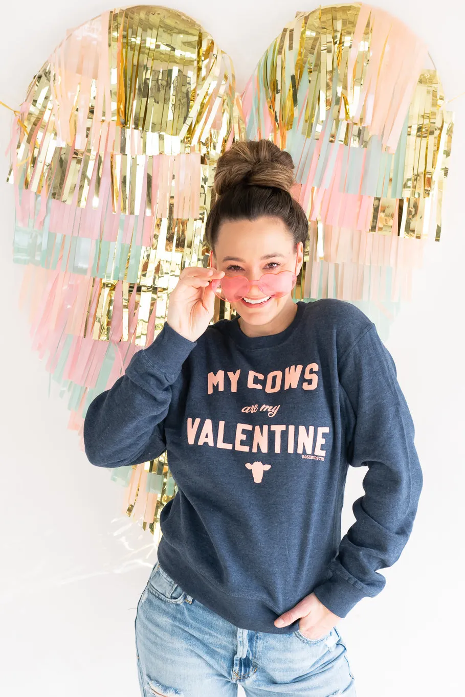 Size Small  "My Cows Are My Valentine" Navy Crewneck Sweatshirt