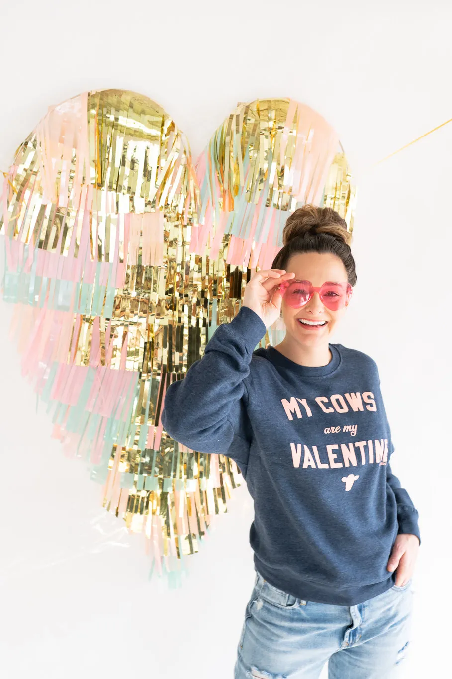 Size Small  "My Cows Are My Valentine" Navy Crewneck Sweatshirt