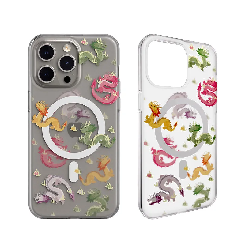 SwitchEasy Dragon M MagSafe Hand-drawn Print AirBarrier Shockproof Clear Case Cover