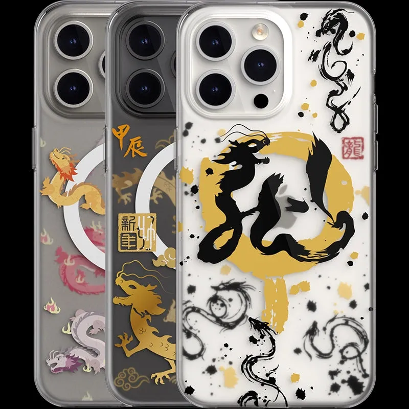SwitchEasy Dragon M MagSafe Hand-drawn Print AirBarrier Shockproof Clear Case Cover