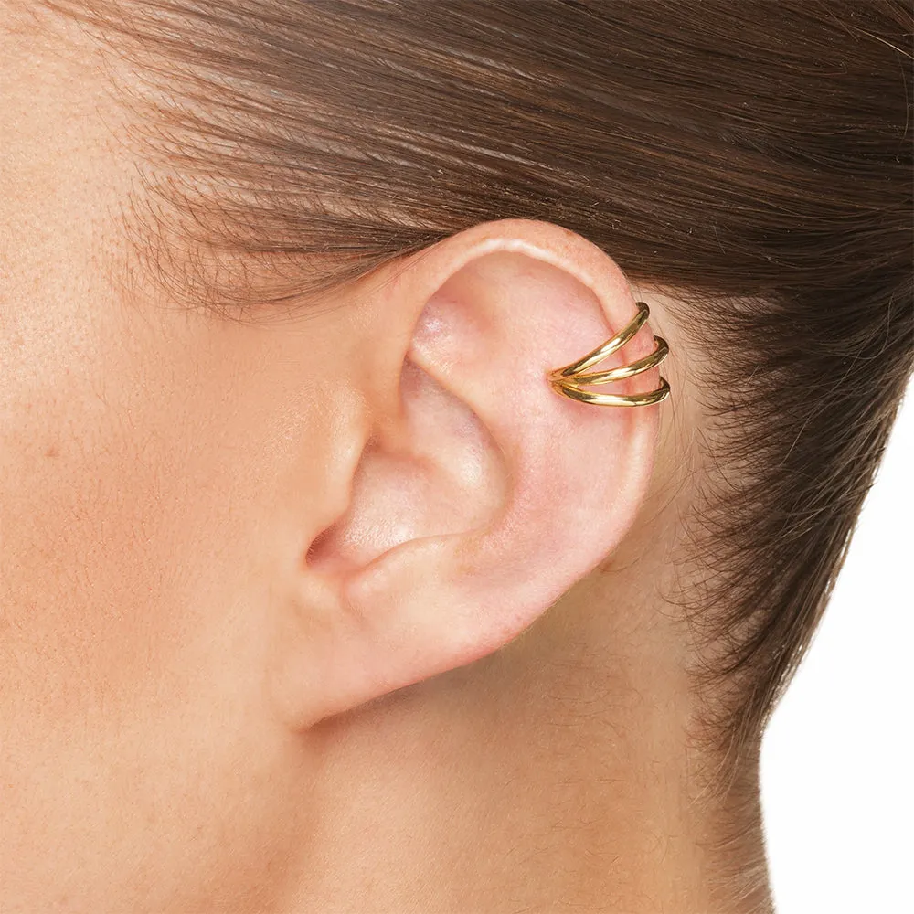 Triple Band Single Ear Cuff in Gold