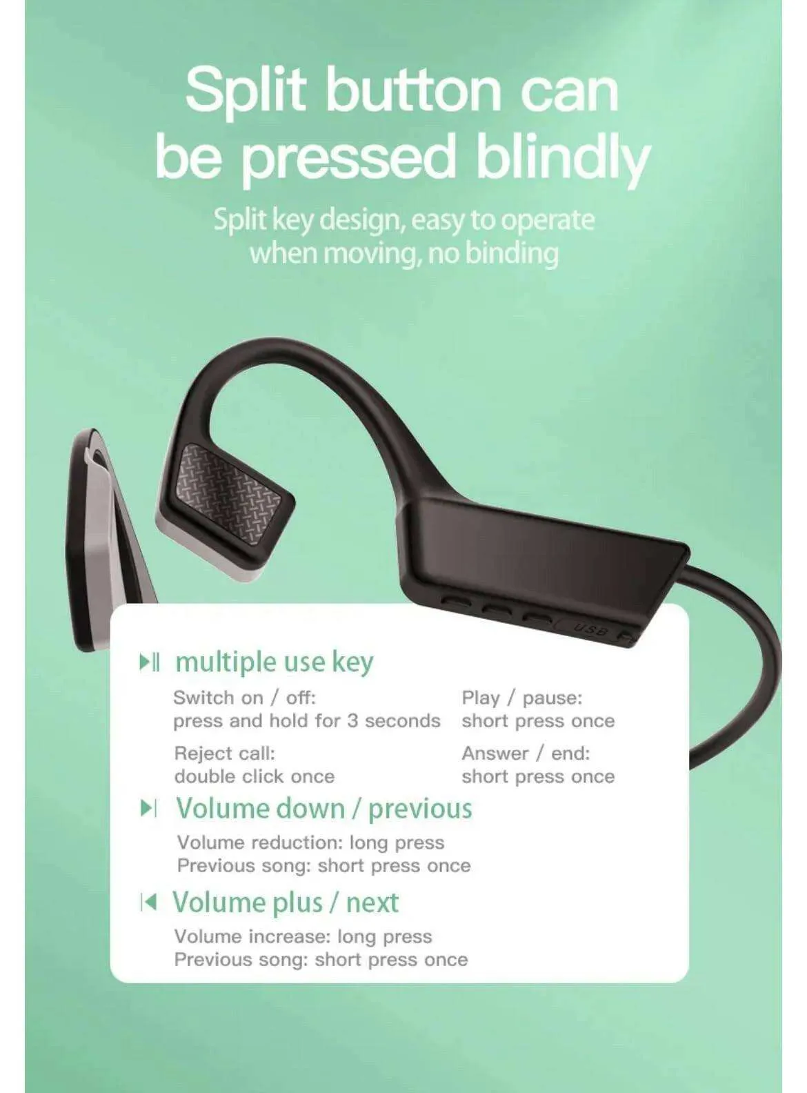 TUTT K08 Headphones with Bone Conduction Earphone Wireless Headset TWS Sports Waterproof Open Ear