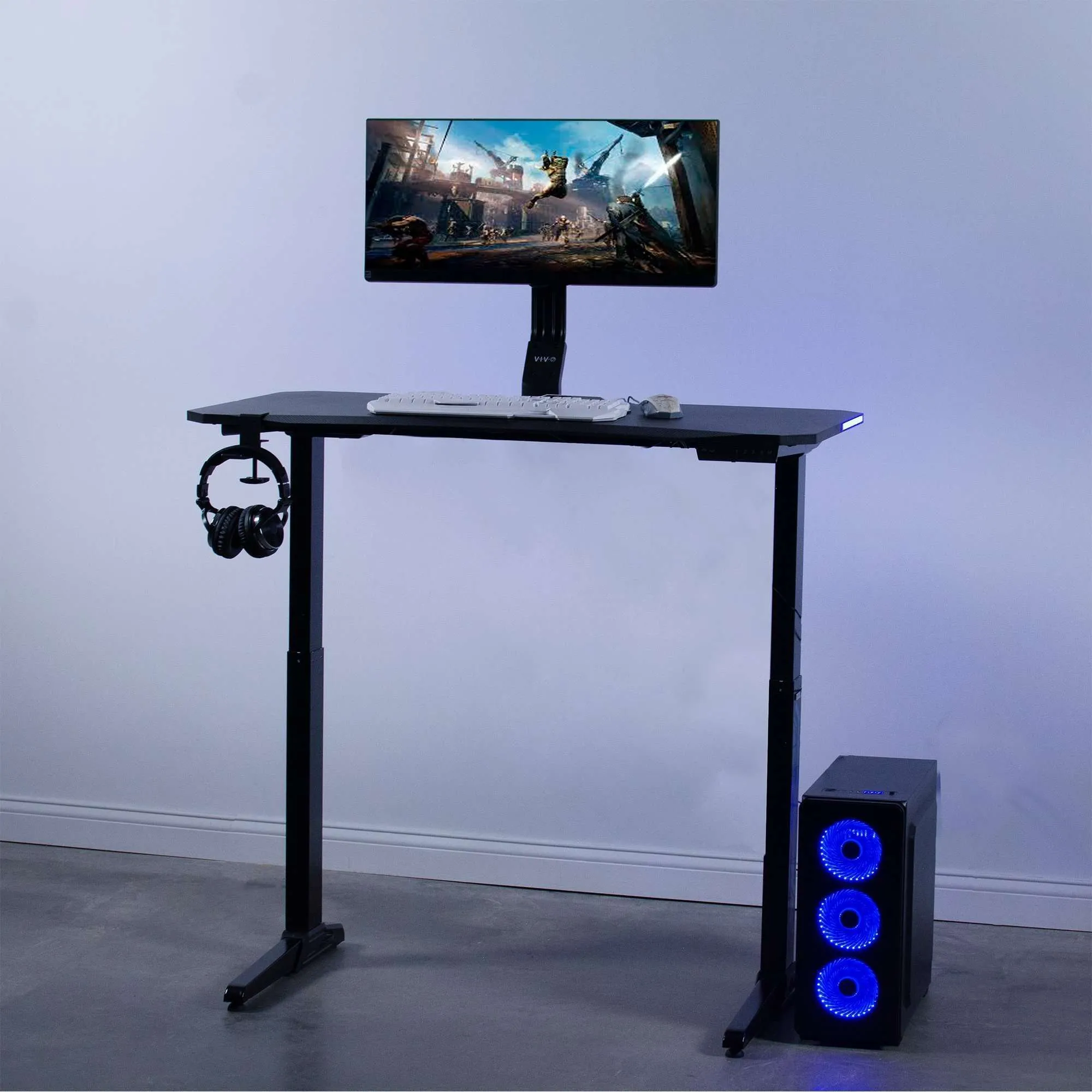 VIVO DESK-GME2B 47” Electric Height-Adjustable Gaming Desk with LED Lights