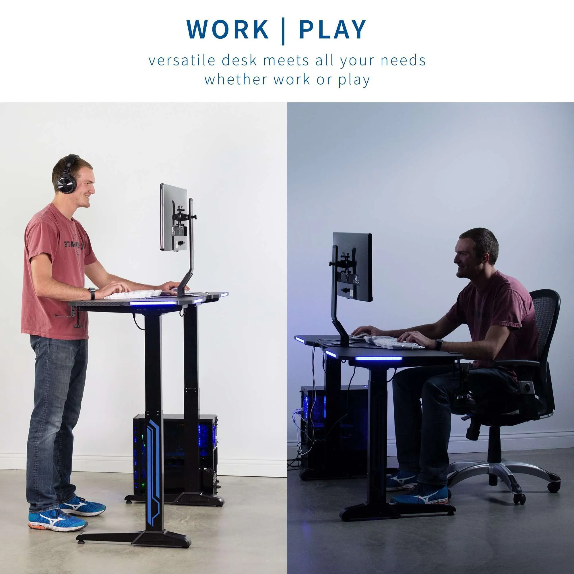 VIVO DESK-GME2B 47” Electric Height-Adjustable Gaming Desk with LED Lights