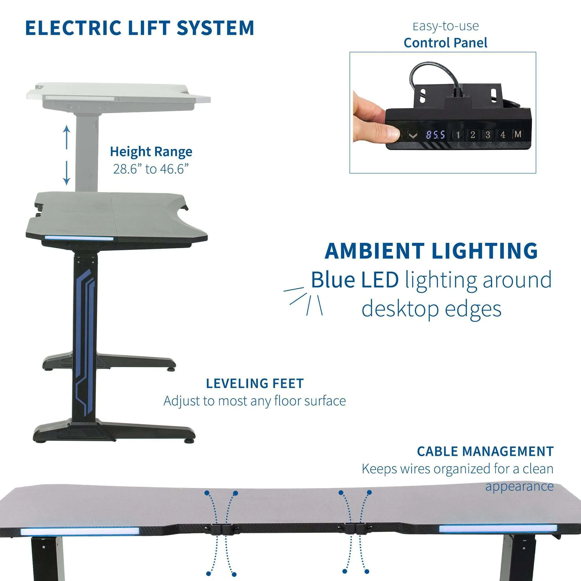VIVO DESK-GME2B 47” Electric Height-Adjustable Gaming Desk with LED Lights