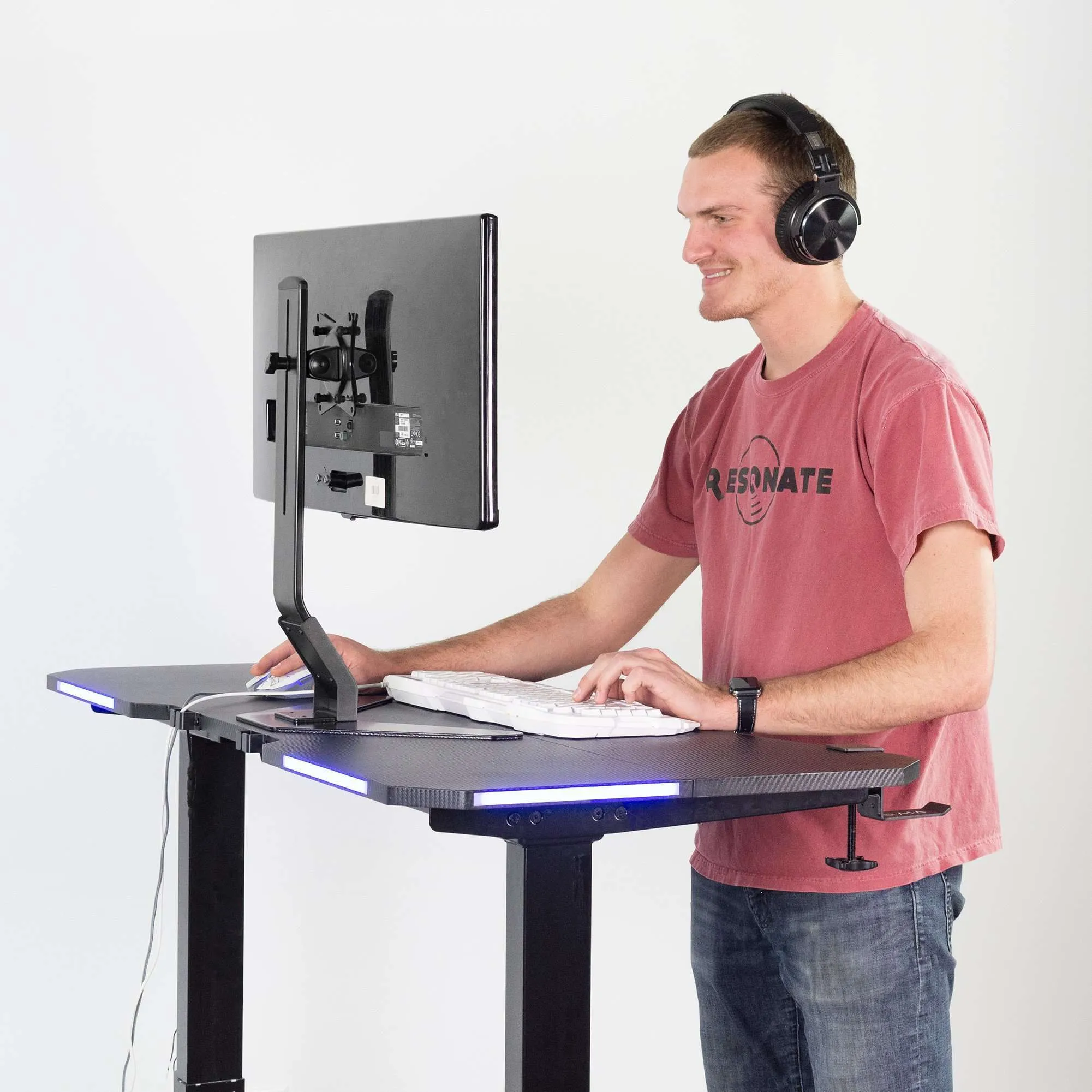 VIVO DESK-GME2B 47” Electric Height-Adjustable Gaming Desk with LED Lights