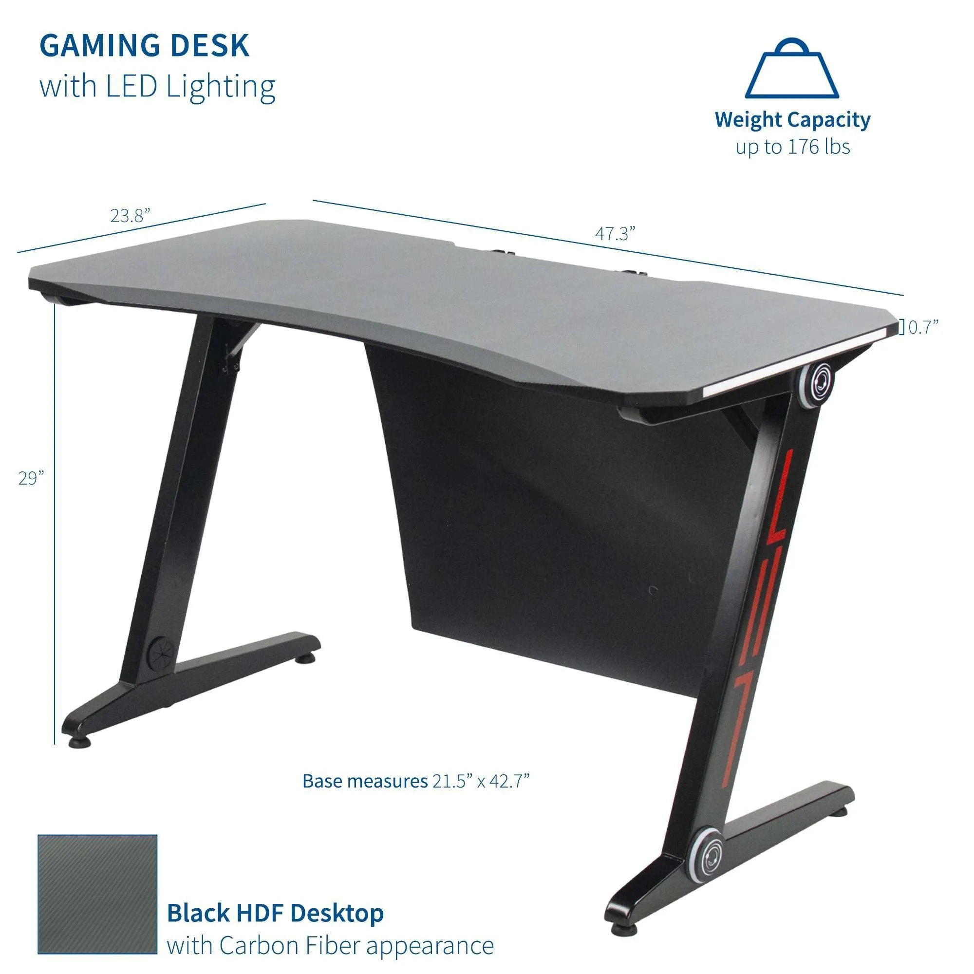 VIVO Z-Shaped 47” Gaming Desk with LED Lights, DESK-GMZ1R
