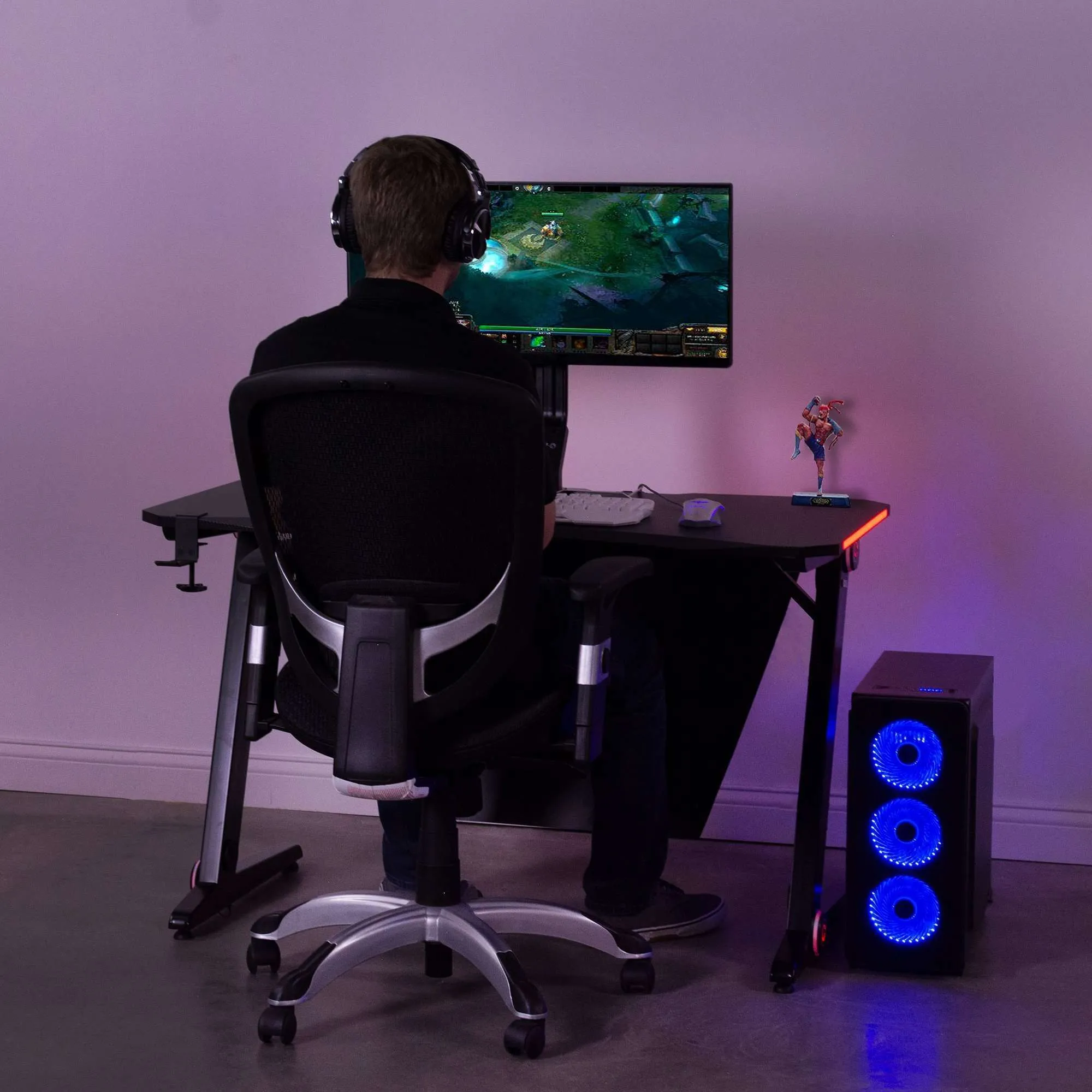 VIVO Z-Shaped 47” Gaming Desk with LED Lights, DESK-GMZ1R