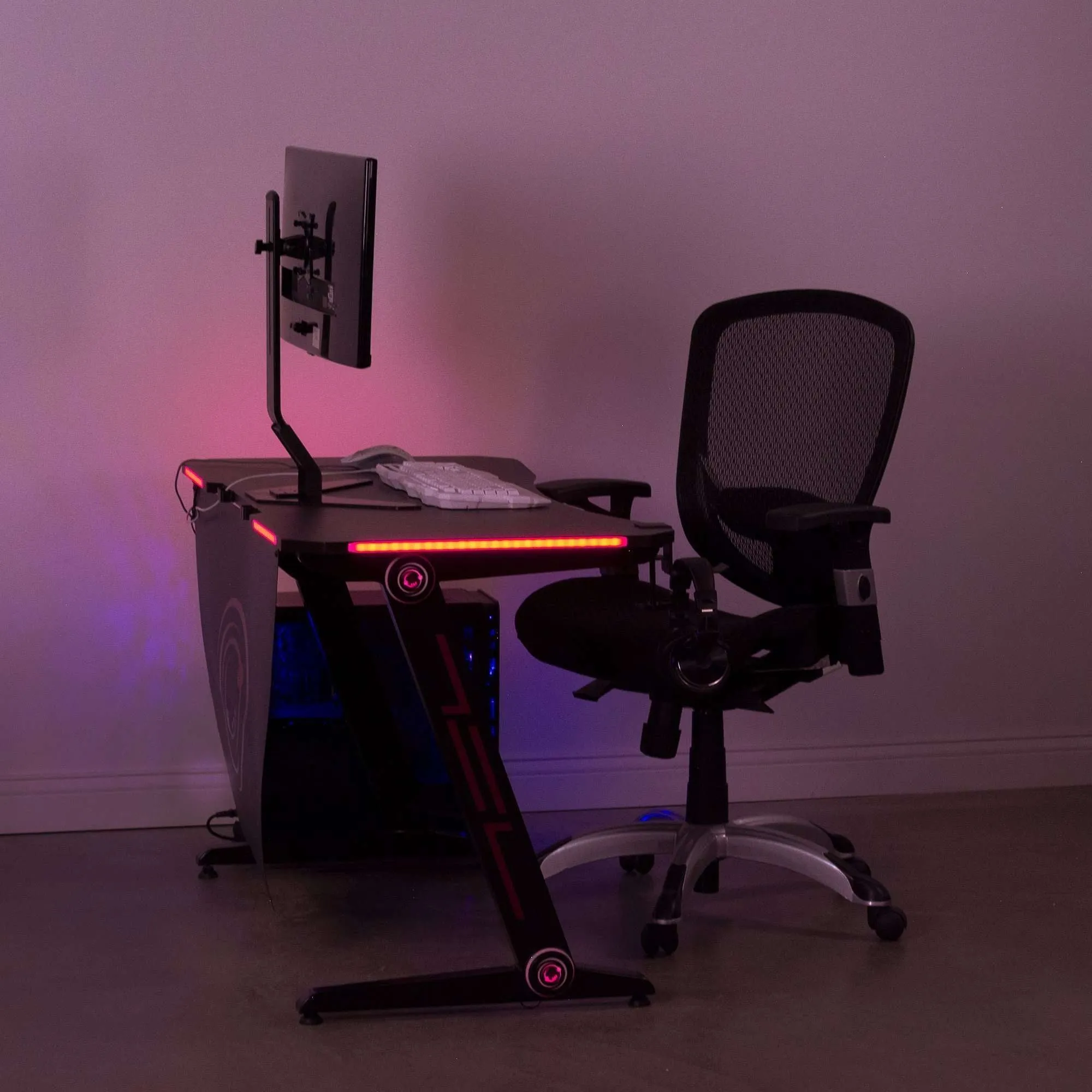 VIVO Z-Shaped 47” Gaming Desk with LED Lights, DESK-GMZ1R